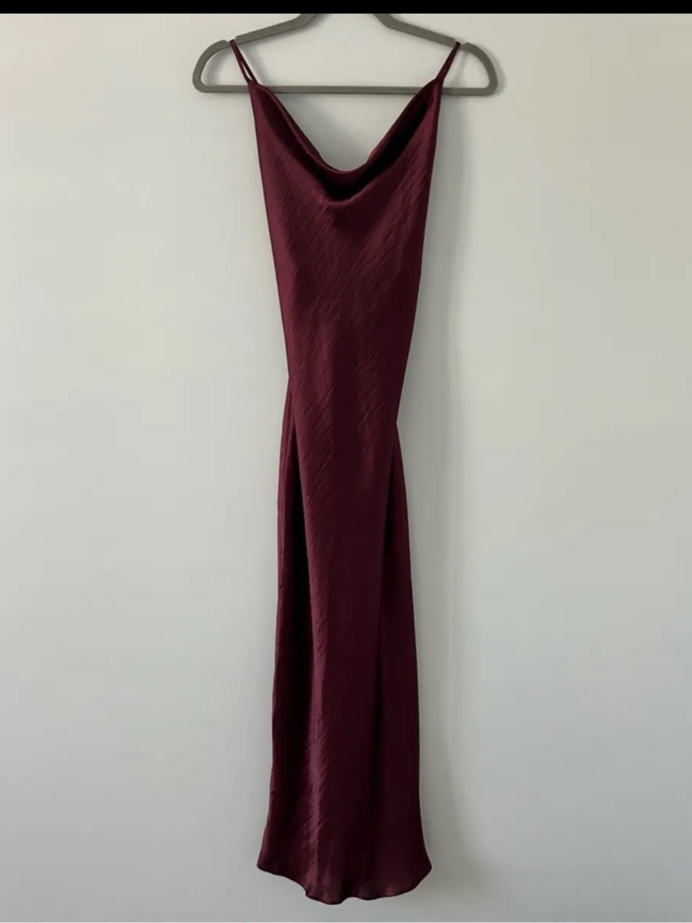 ASOS Design Cami Maxi Slip Dress in High Shine Satin lace up back Burgundy 10